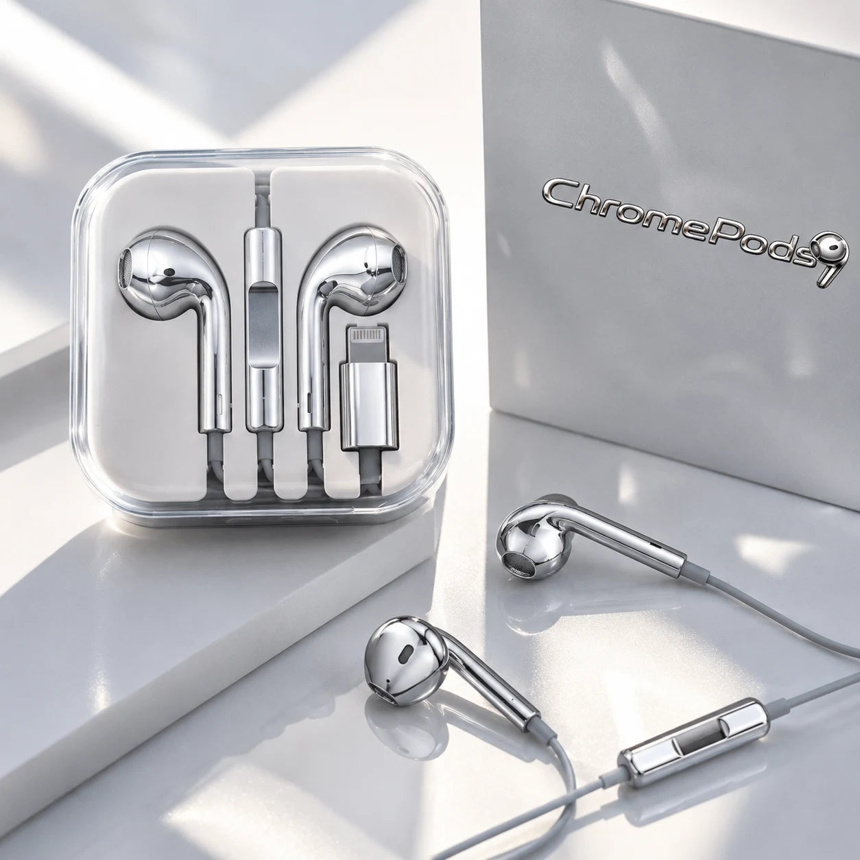 Packaging transparent et écouteurs ChromePods